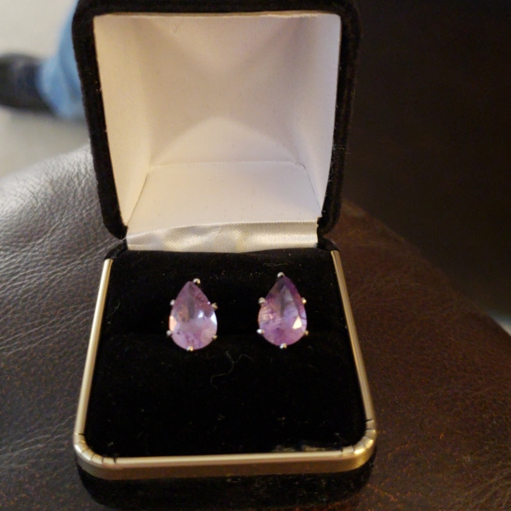 Amethyst and Sterling Pear Cut stud earring